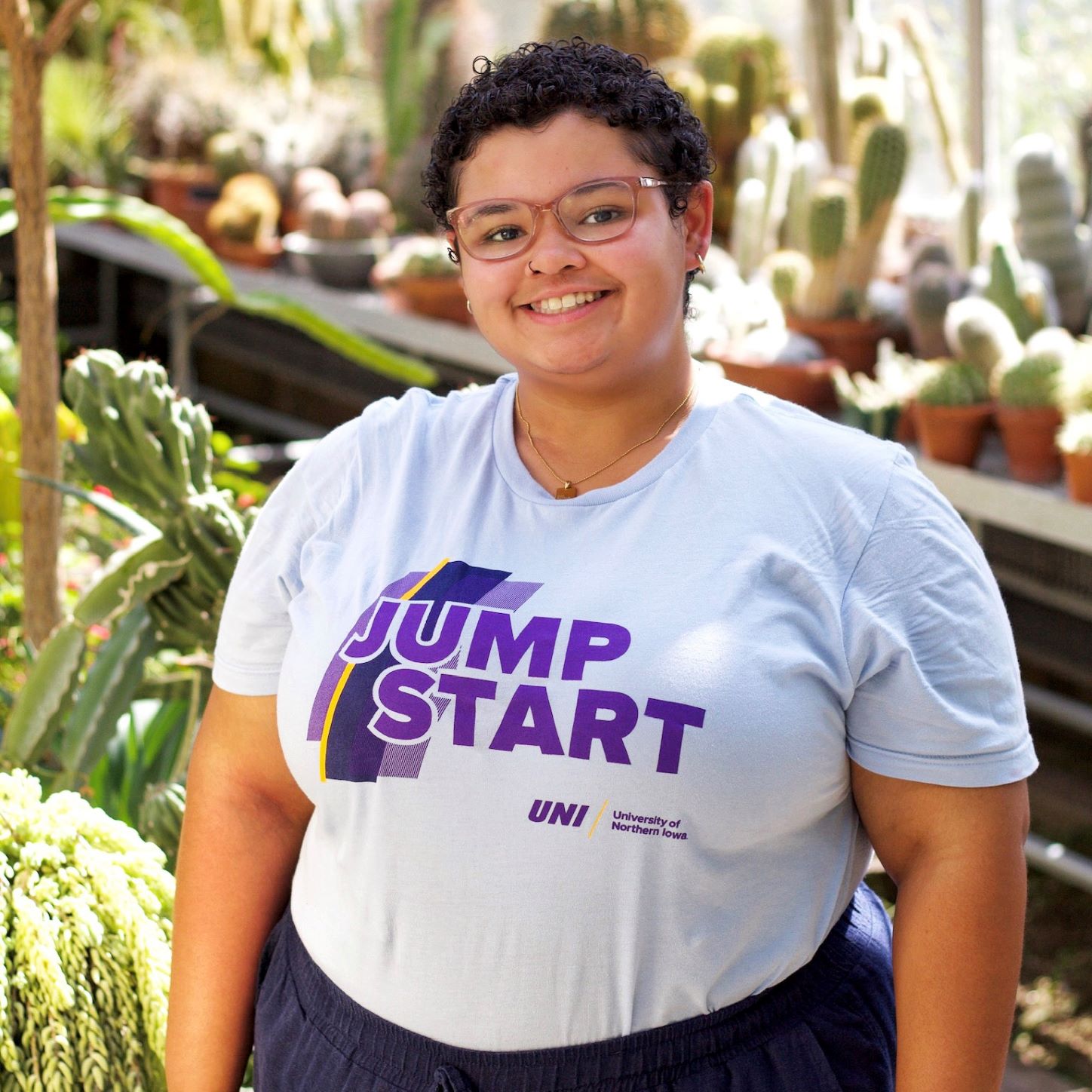 Eboni Springfield wearing blue JS t-shirt