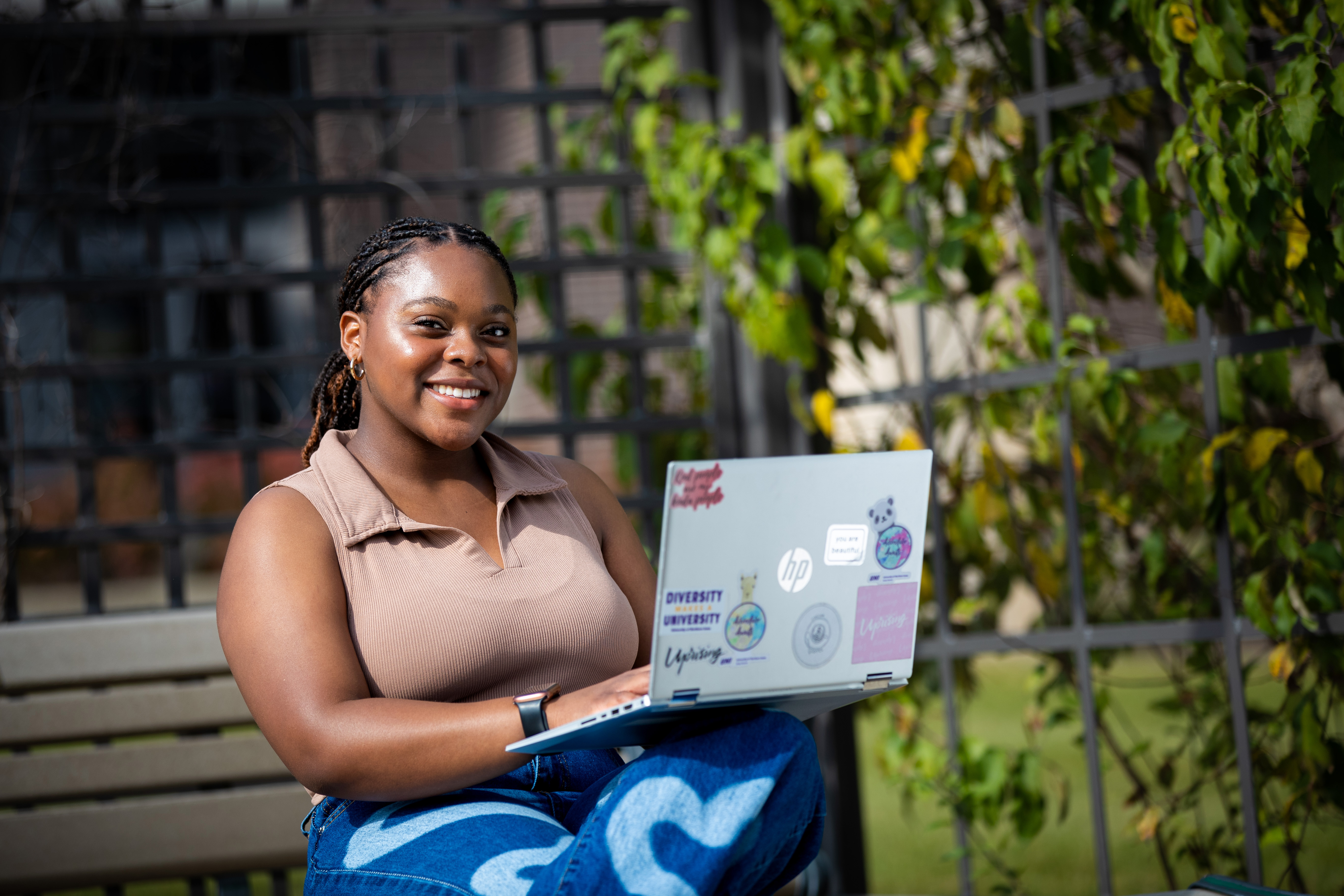 Student using laptop.